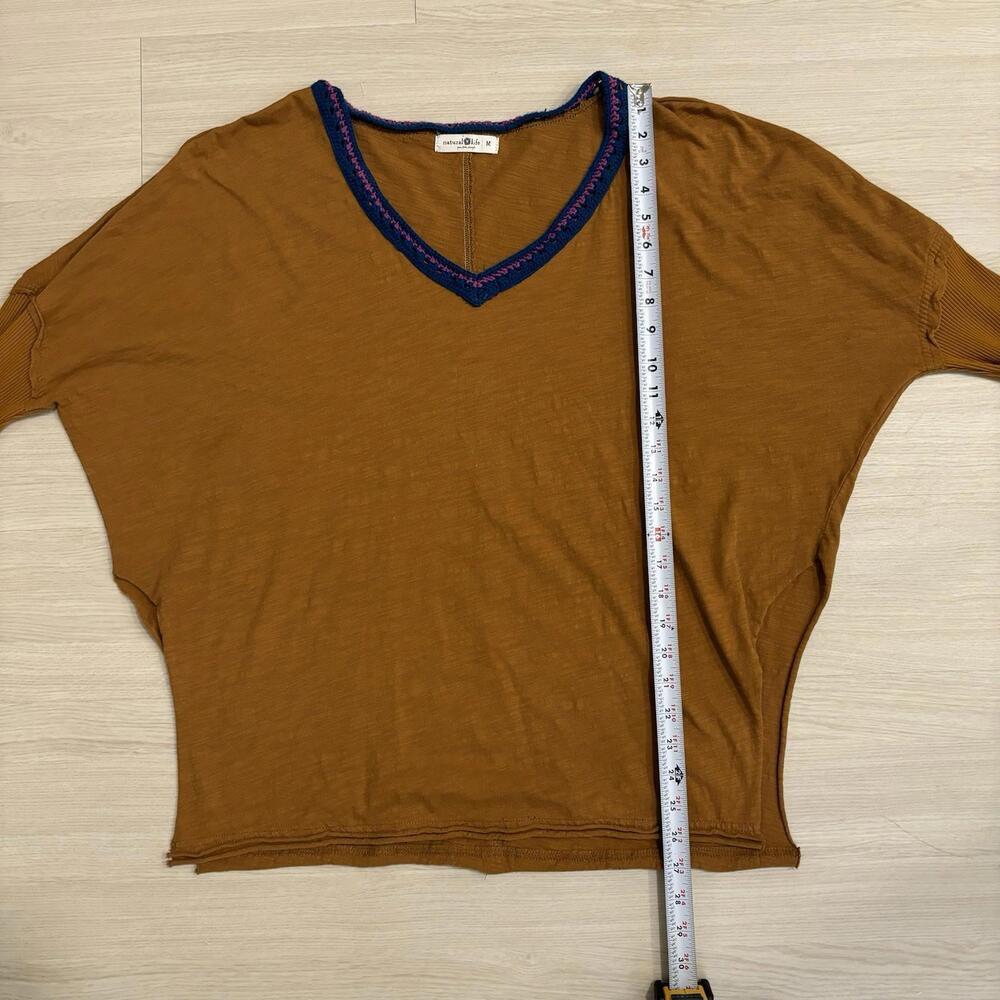 Women’s Natural Life Yellow Long Sleeve Shirt Size M Boho Bohemian Crochet Trim - Picture 6 of 6